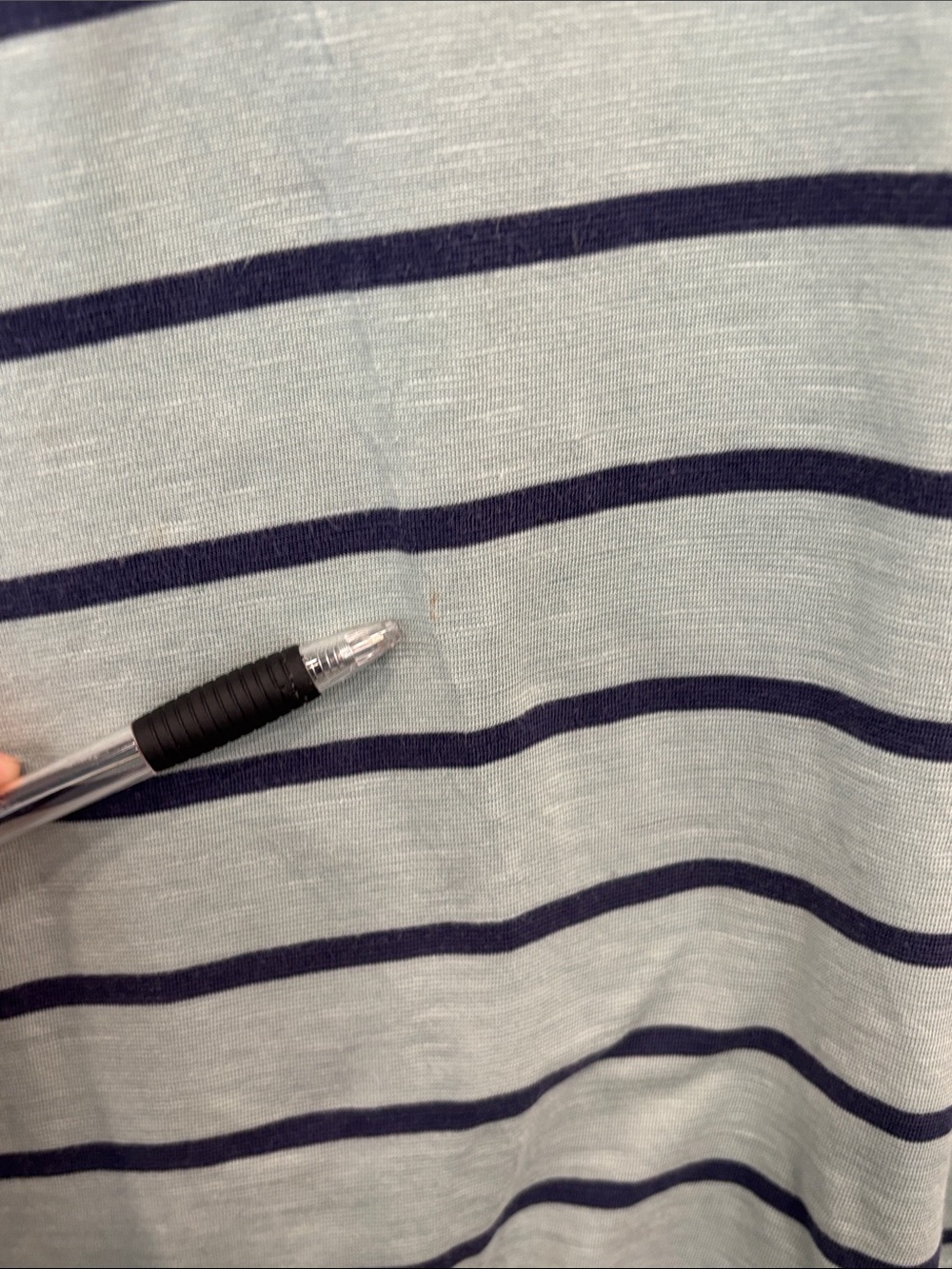 Toad&Co Organic Cotton Blend Sage Green and Navy Blue Striped V-Neck Tee Size S - Picture 5 of 8
